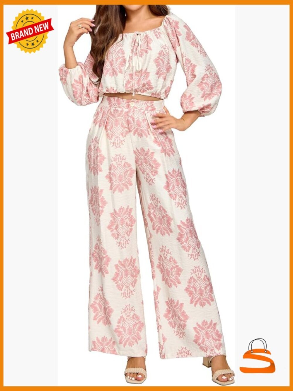 Off Shoulder Crop Top & Wide Leg Palazzo Pants Set